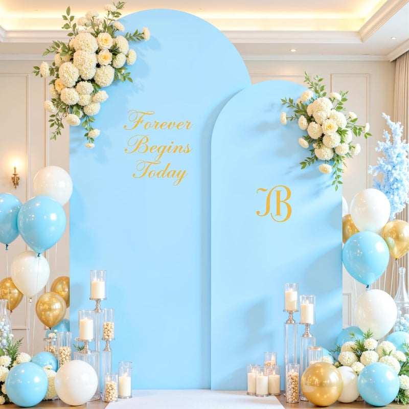 Suppromo Baby Blue Arch Covers 2 Set 7.2 and 6ft Light Blue Arch Backdrop Cover Spandex Wedding Arch Stand Covers for Birthday Party Baby Shower Boy Wedding Banquet Photo Metal Balloon Arches Backdrop - Image 3